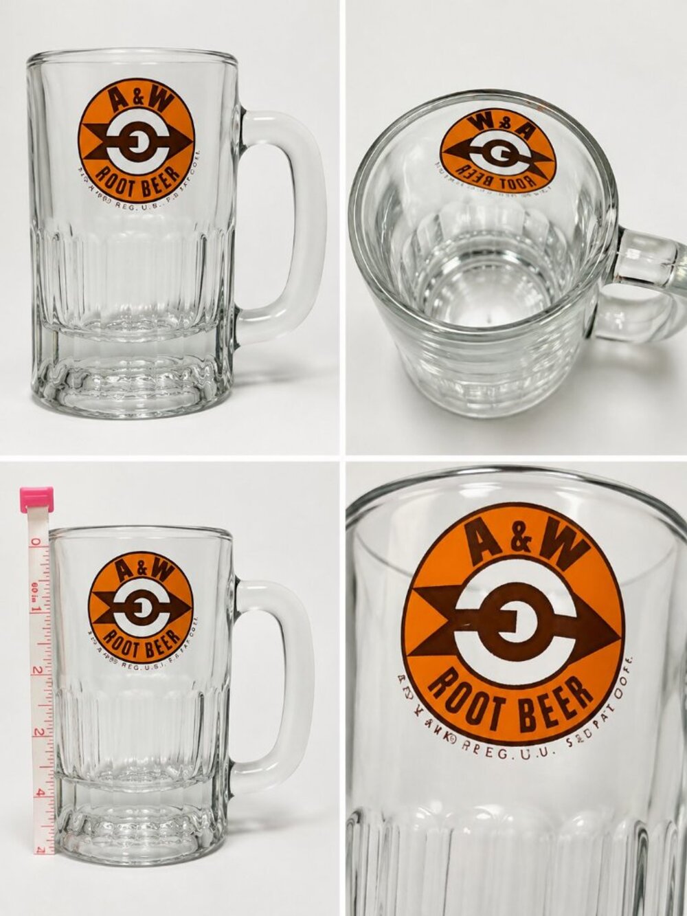 A&W Root Beer Glass Mug 5 Inch Clear Glass Vintage Logo